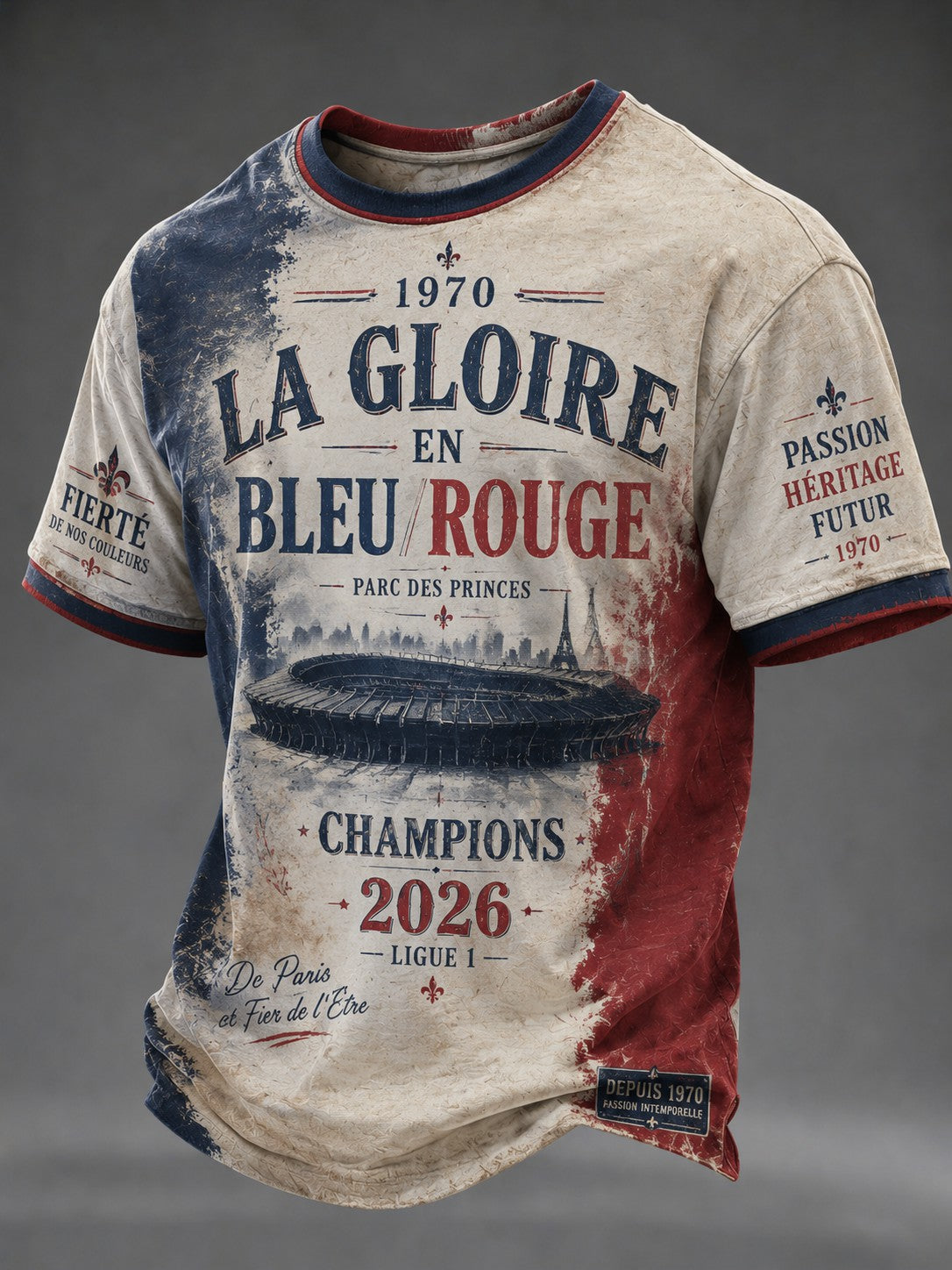 T-shirt pour hommes La Gloire en Bleu Rouge, imprimé football