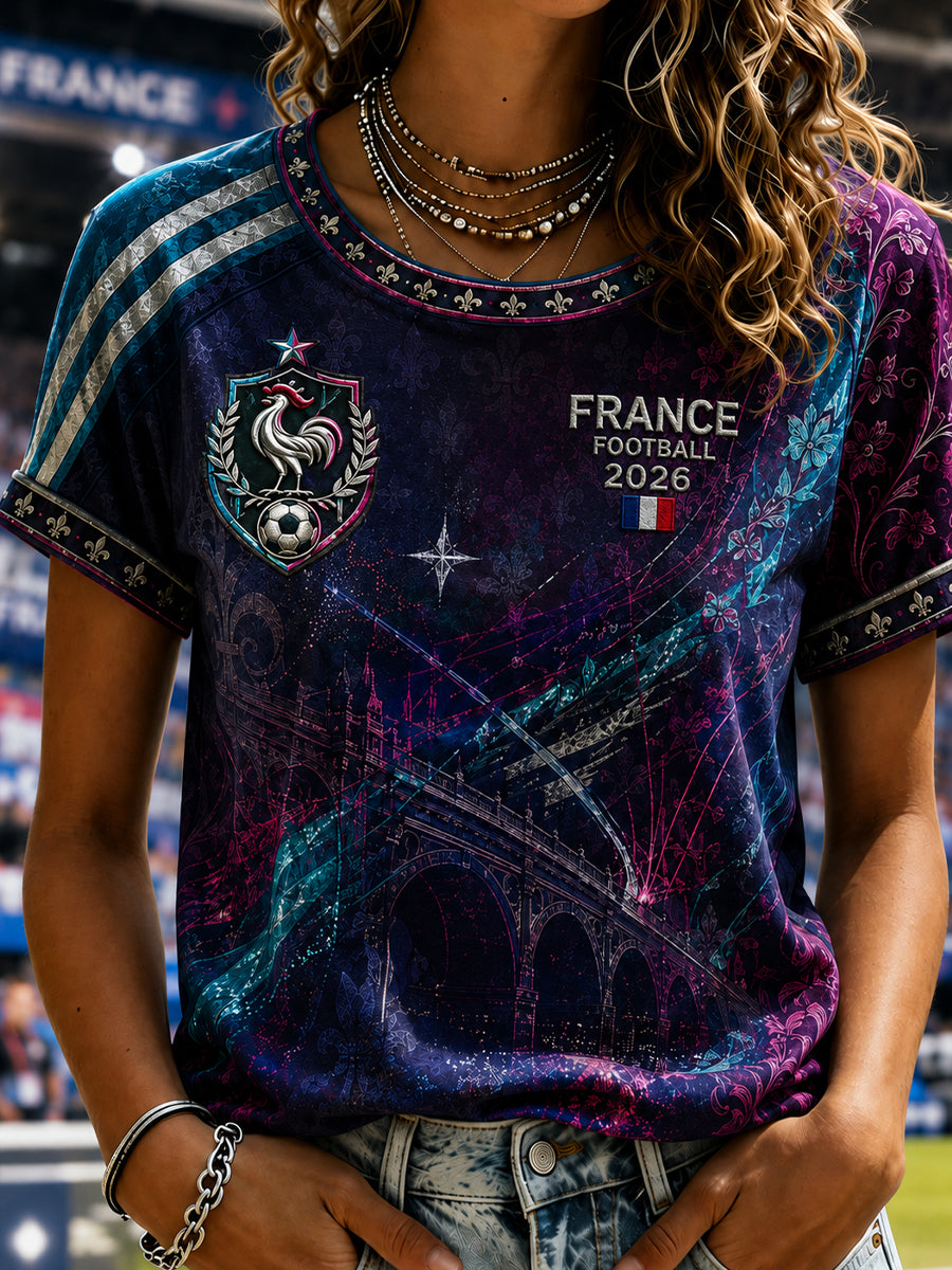 T-shirt femme France Football à col rond et manches courtes