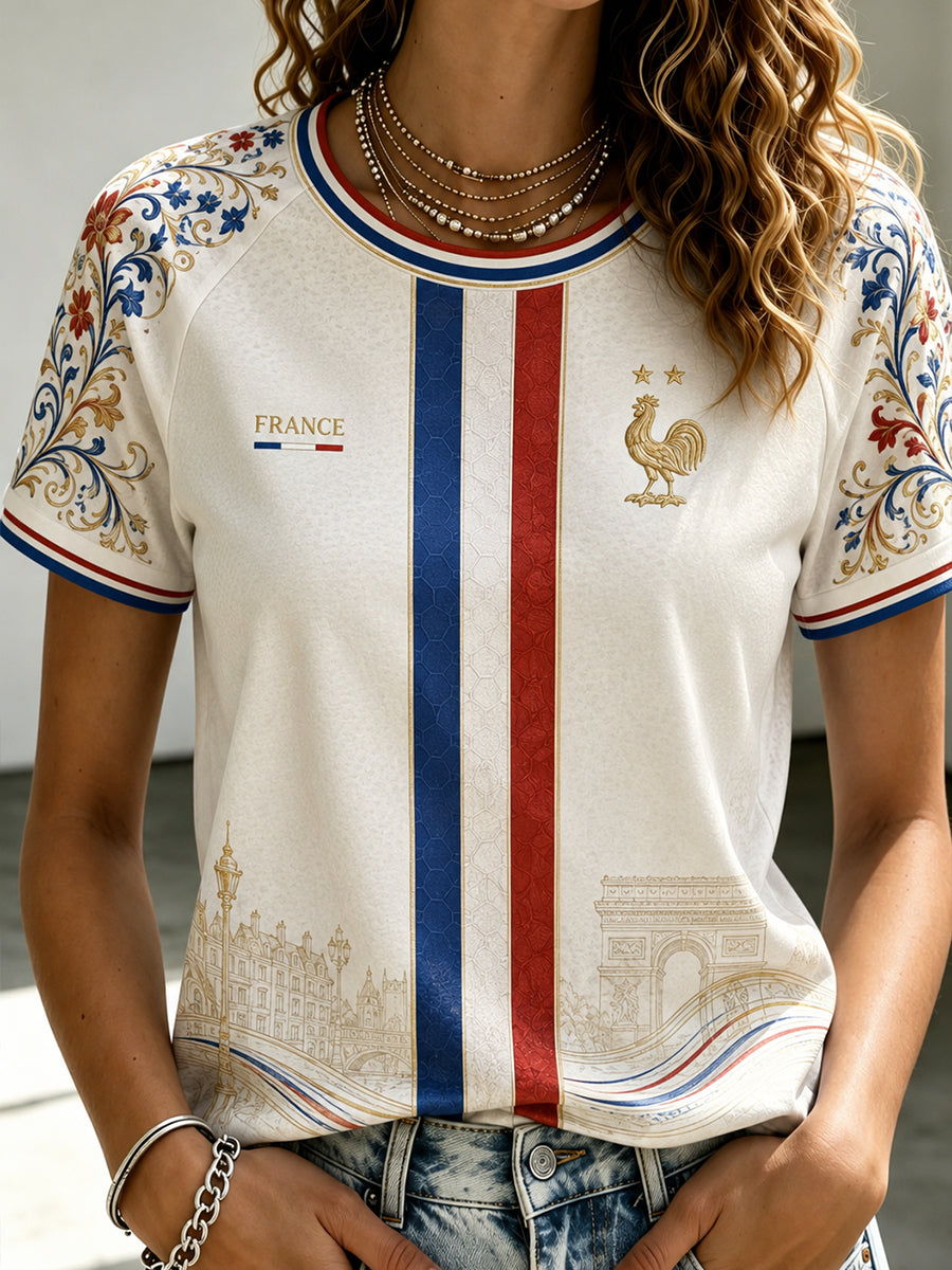 T-shirt femme France Football à col rond et manches courtes