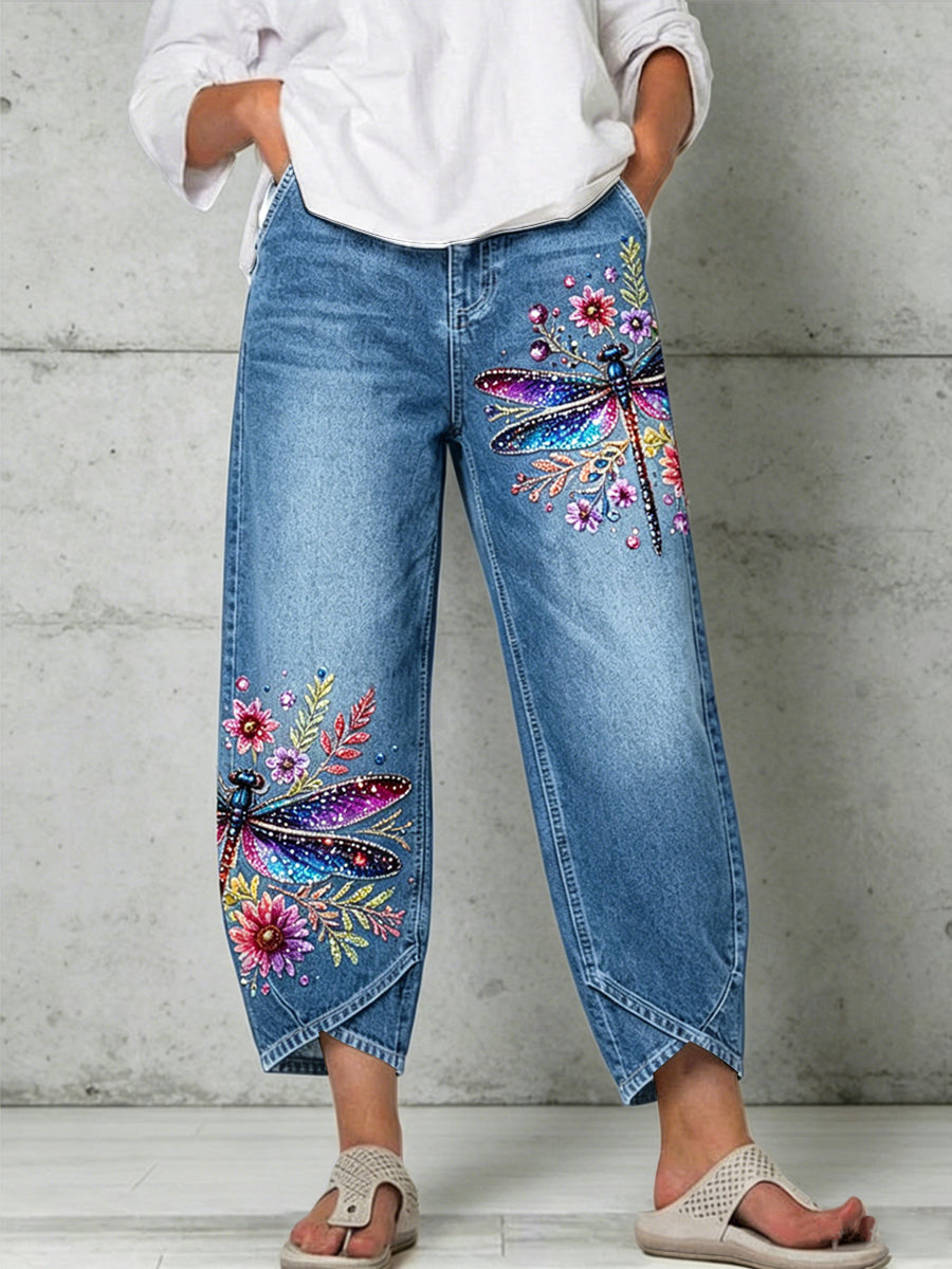 Pantalons pour femme à imprimé artistique de libellule animale