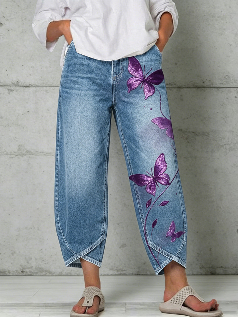 Pantalon pour femme à imprimé artistique papillon et animaux
