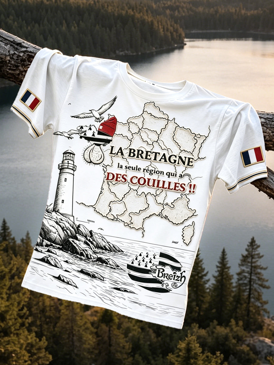 T-shirt décontracté blanc de style breton pour homme