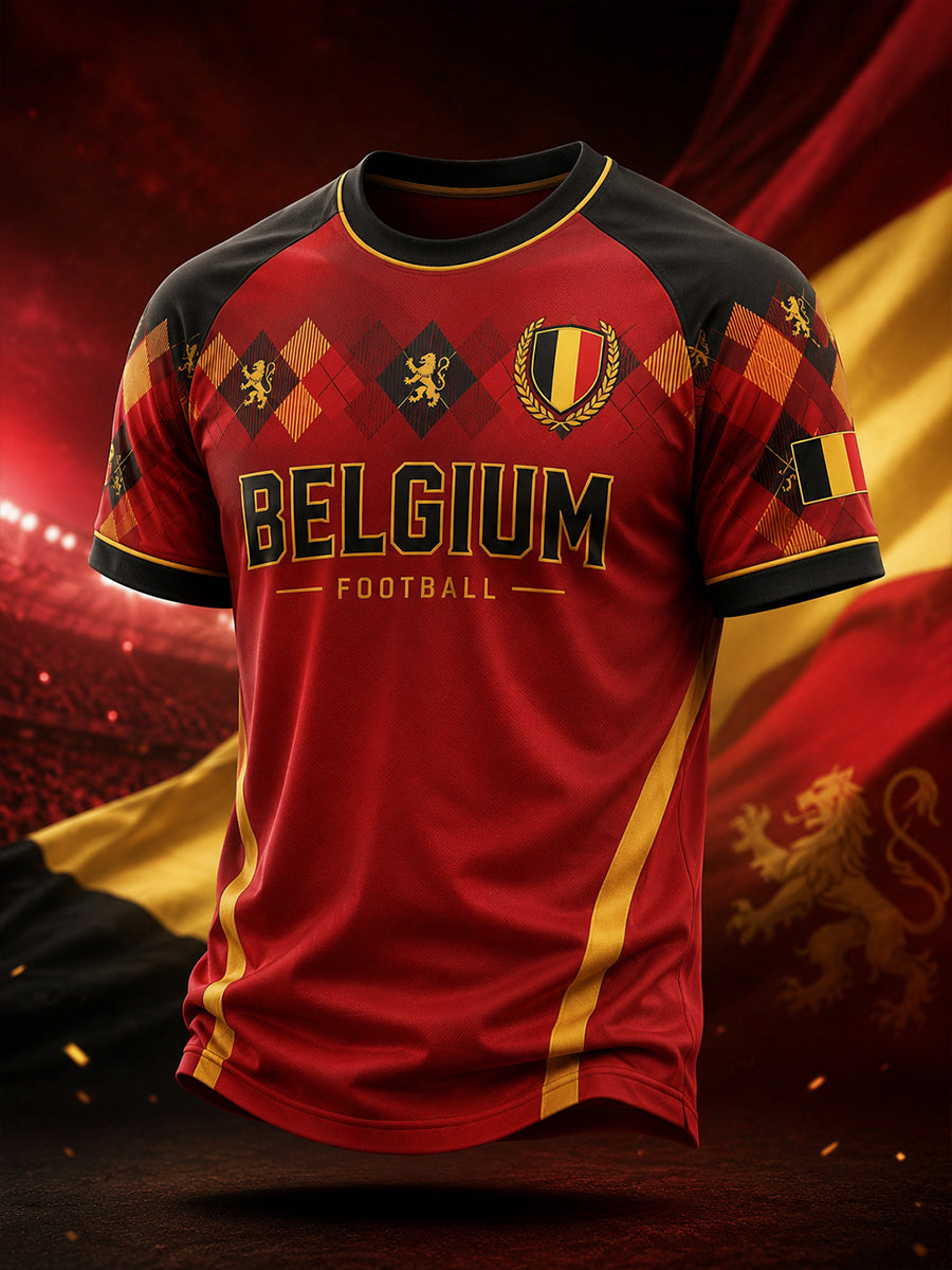 T-shirt à manches courtes et manches raglan pour hommes, imprimé sur le thème du football