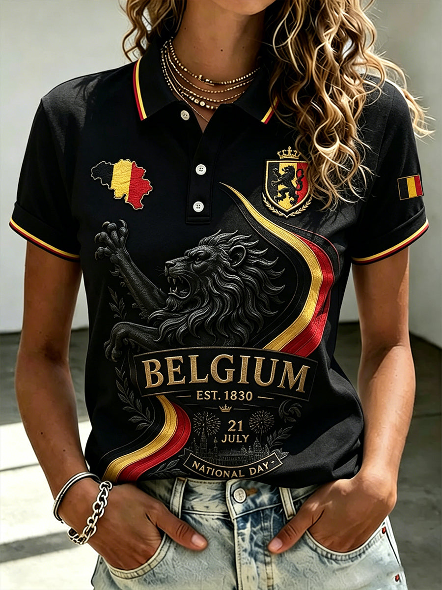 Polo Femme à manches courtes imprimé floral National Day