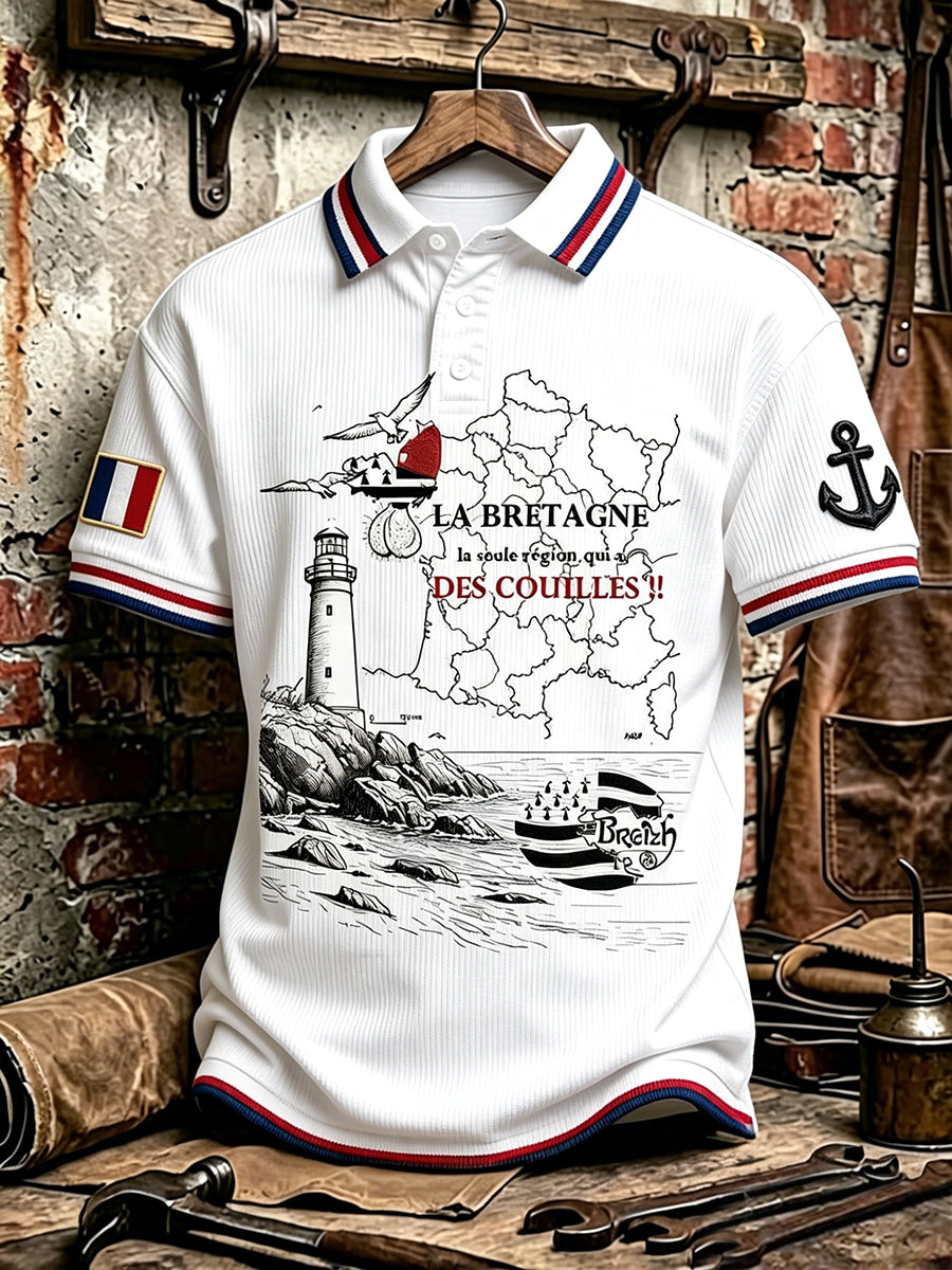 Polo décontracté blanc à imprimé breton pour homme