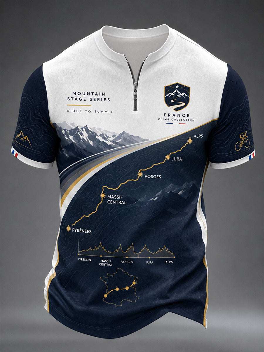 T-shirt manches courtes à fermeture éclair pour course cycliste masculine
