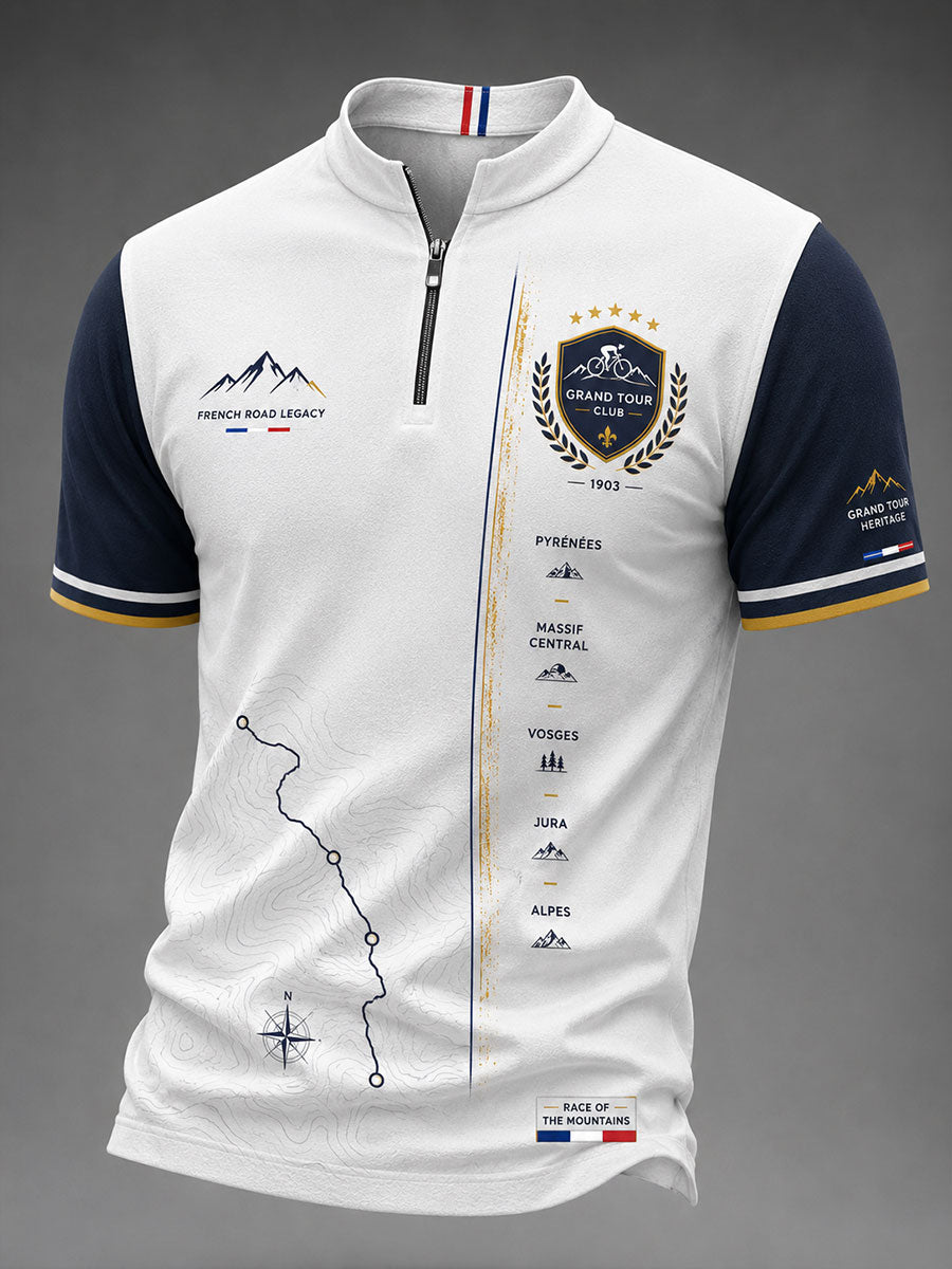 T-shirt manches courtes à fermeture éclair pour course cycliste masculine