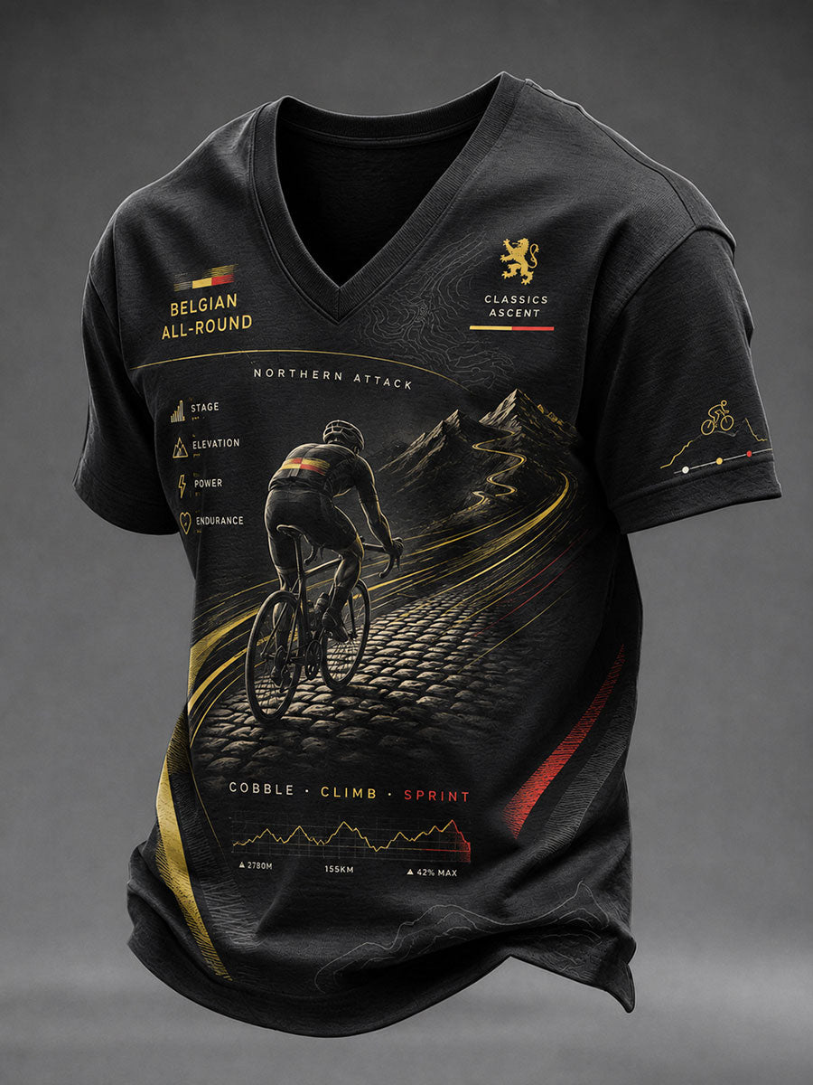 T-shirt à col en V pour course cycliste masculine