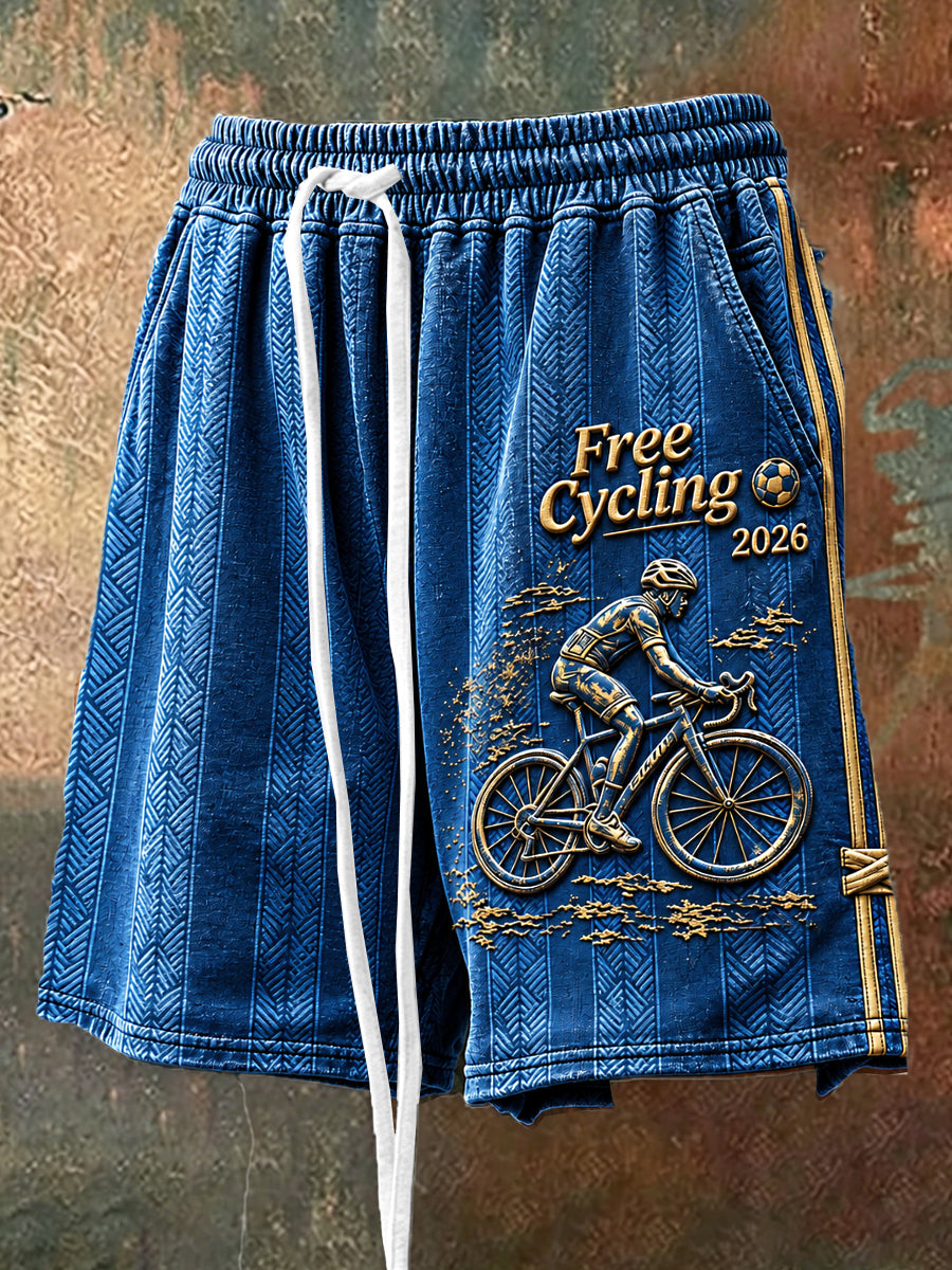 Short De Cyclisme Décontracté Homme Bleu Tour de France 2026 Imprimé Rayé