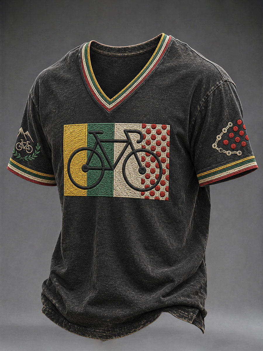T-shirt à col en V pour course cycliste masculine