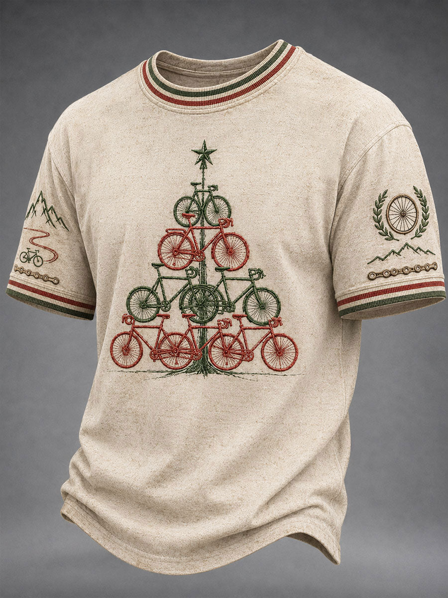 T-shirt pour hommes avec motif de sapin de Noël et vélo