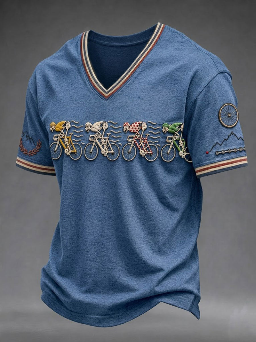 T-shirt col en V pour homme, modèle vélo de skeleton