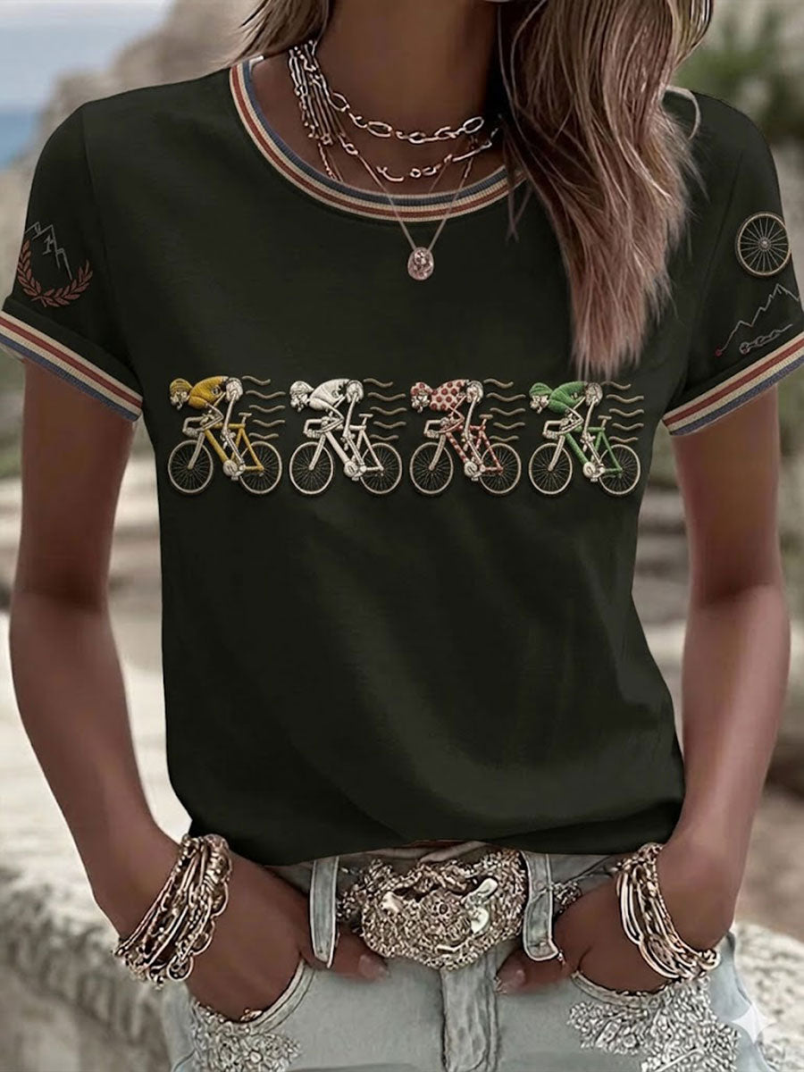 T-shirt à manches courtes pour femme, modèle vélo et skeleton