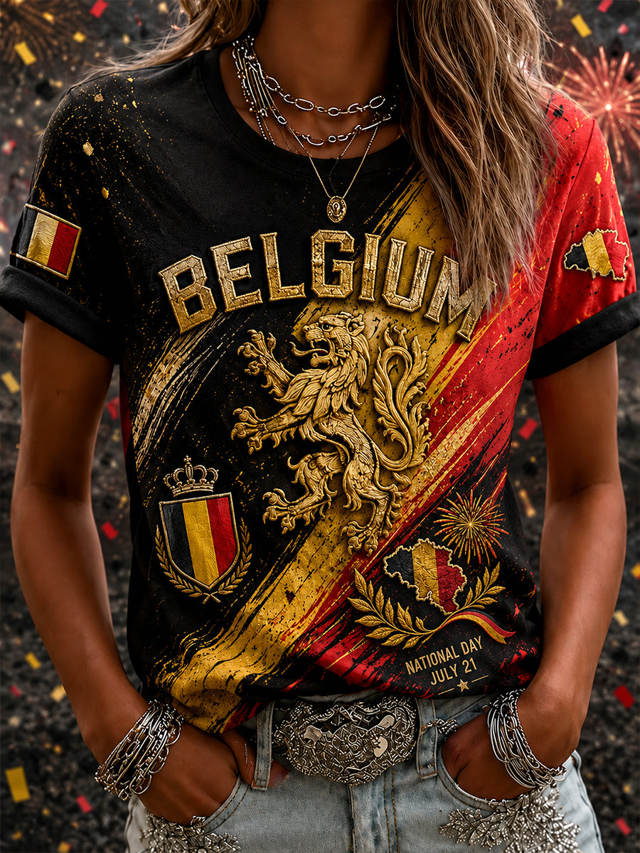 Affiche artistique rétro de célébration de la Fête nationale belge, t‑shirt décontracté pour l’extérieur