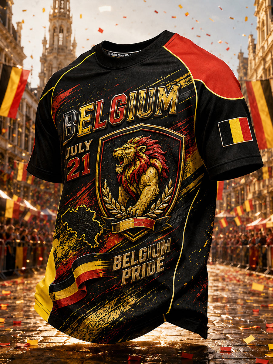 Affiche artistique rétro de célébration de la Fête nationale belge, t‑shirt décontracté pour l’extérieur