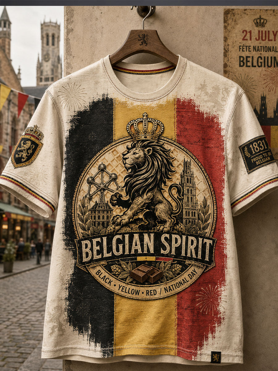 T-shirt imprimé pour la fête nationale belge du 21 juillet, modèle homme