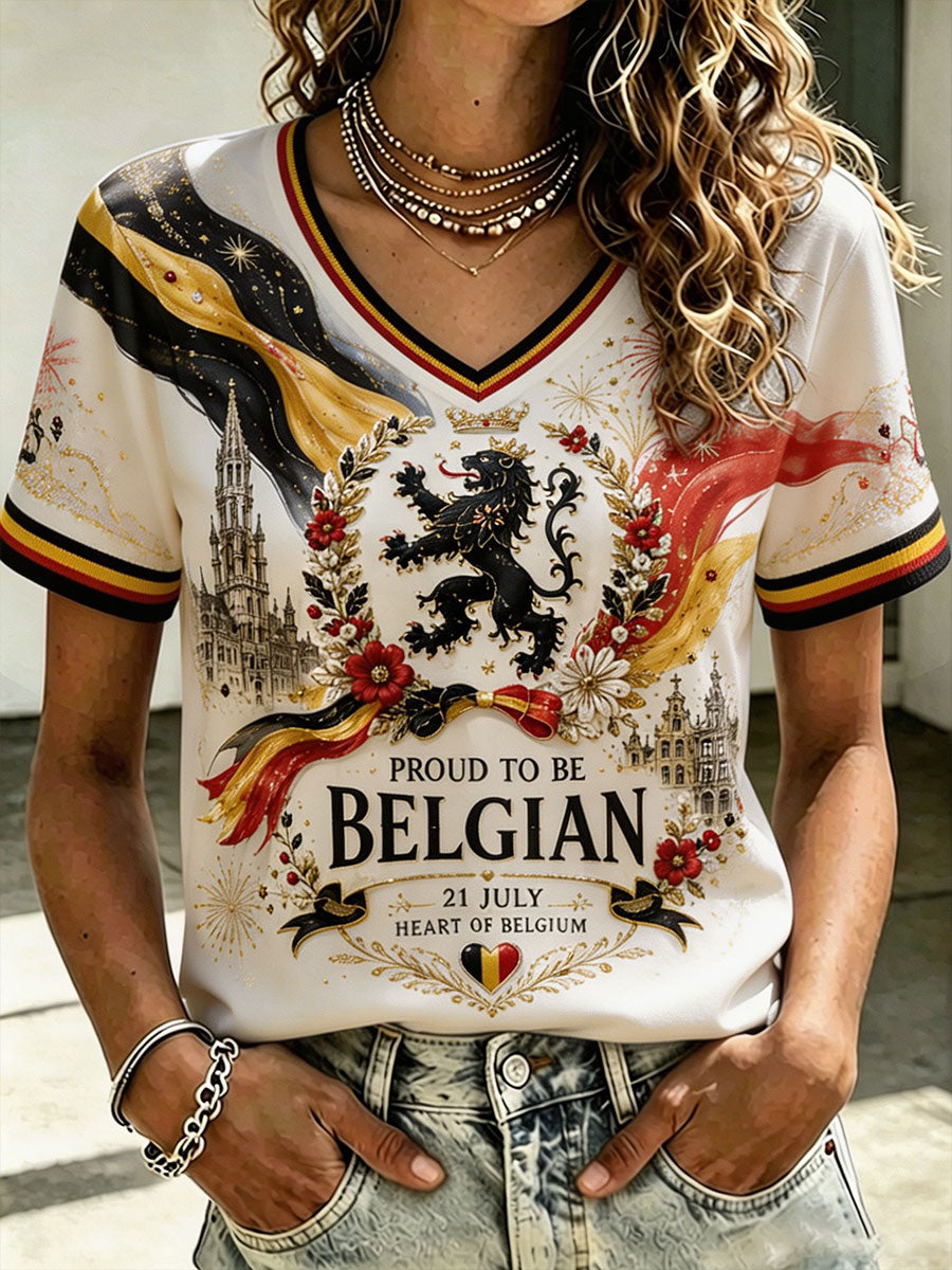 T-shirt imprimé pour la Journée nationale de la Belgique du 21 juillet, modèle femme