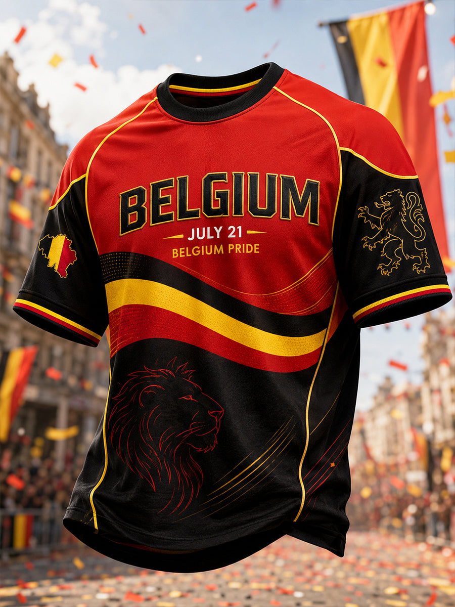 Affiche artistique rétro de célébration de la Fête nationale belge, t‑shirt décontracté pour l’extérieur
