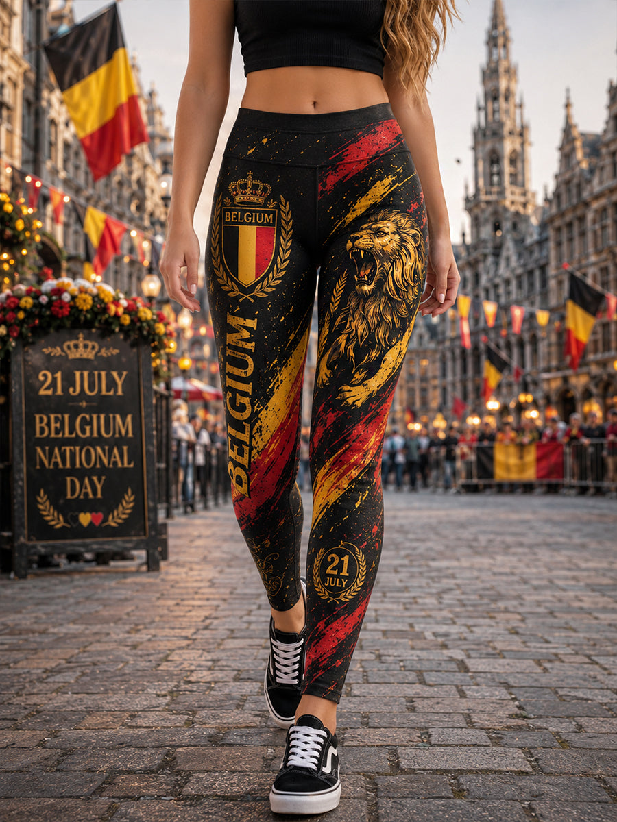 Leggings décontractés avec impression artistique rétro de célébration de la Fête nationale belge