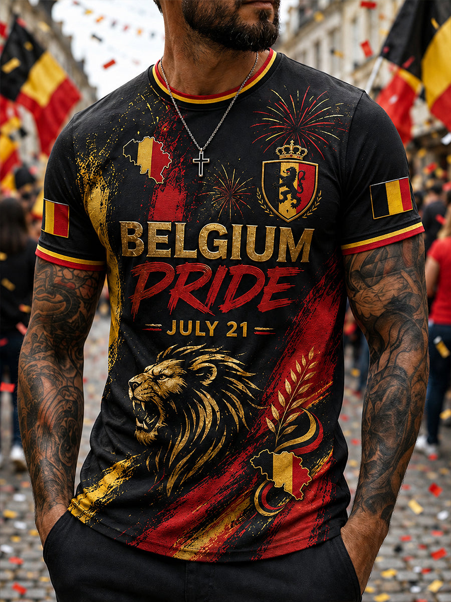 Affiche artistique rétro de célébration de la Fête nationale belge, t‑shirt décontracté pour l’extérieur