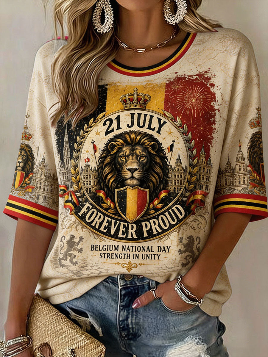 T-shirt imprimé pour la Journée nationale de la Belgique du 21 juillet, modèle femme