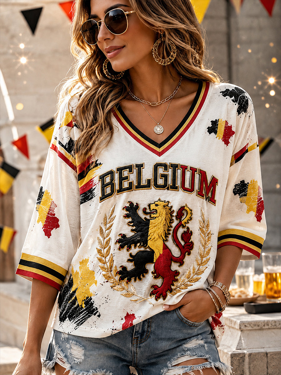 Affiche artistique rétro de célébration de la Fête nationale belge, haut décontracté