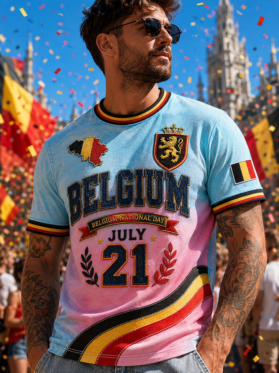 Affiche artistique rétro de célébration de la Fête nationale belge, t‑shirt décontracté pour l’extérieur
