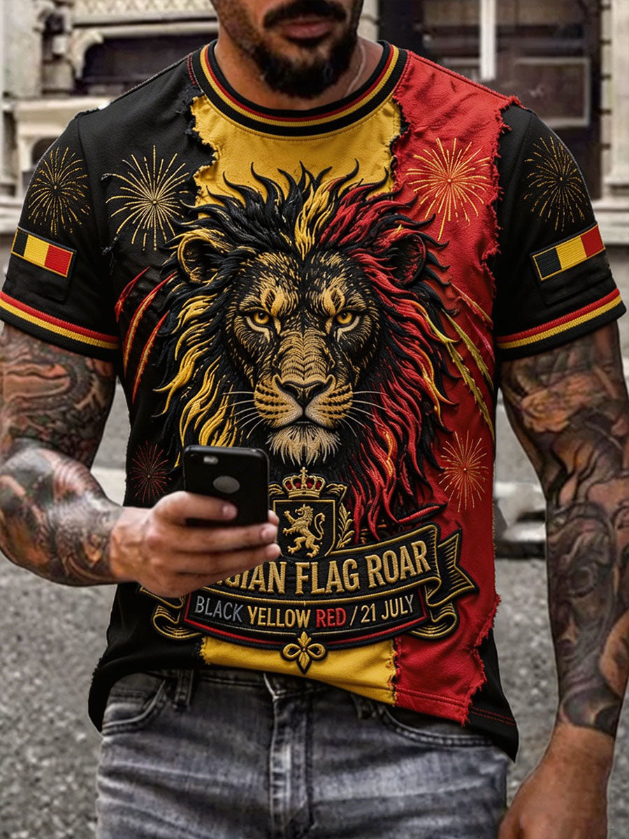 T-shirt imprimé pour la fête nationale belge du 21 juillet, modèle homme