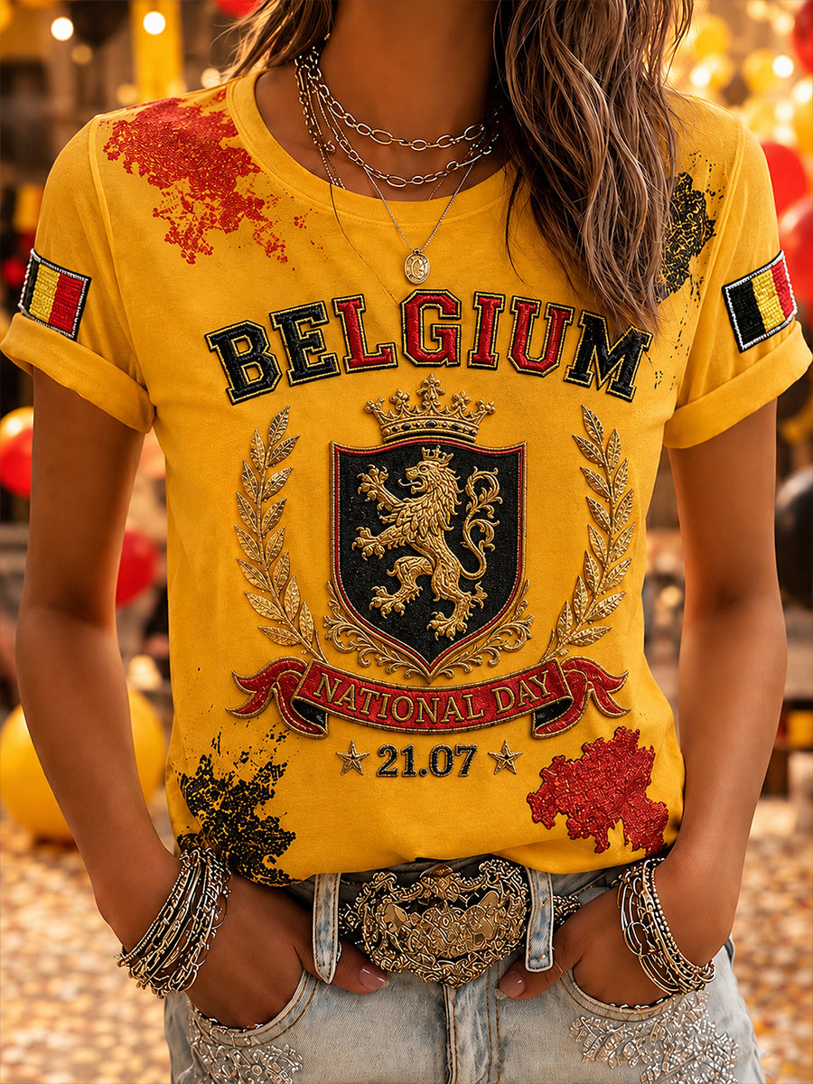 Affiche artistique rétro de célébration de la Fête nationale belge, t‑shirt décontracté pour l’extérieur