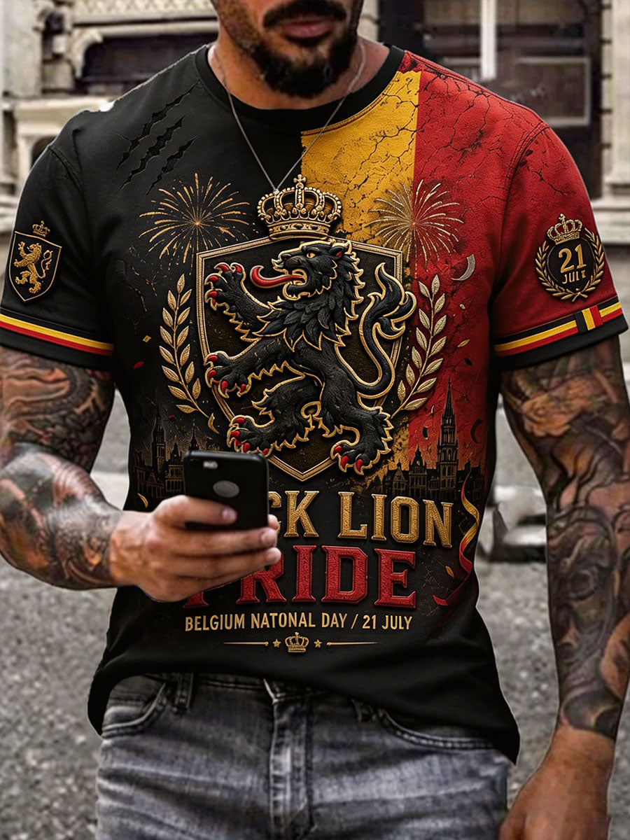 T-shirt imprimé pour la fête nationale belge du 21 juillet, modèle homme