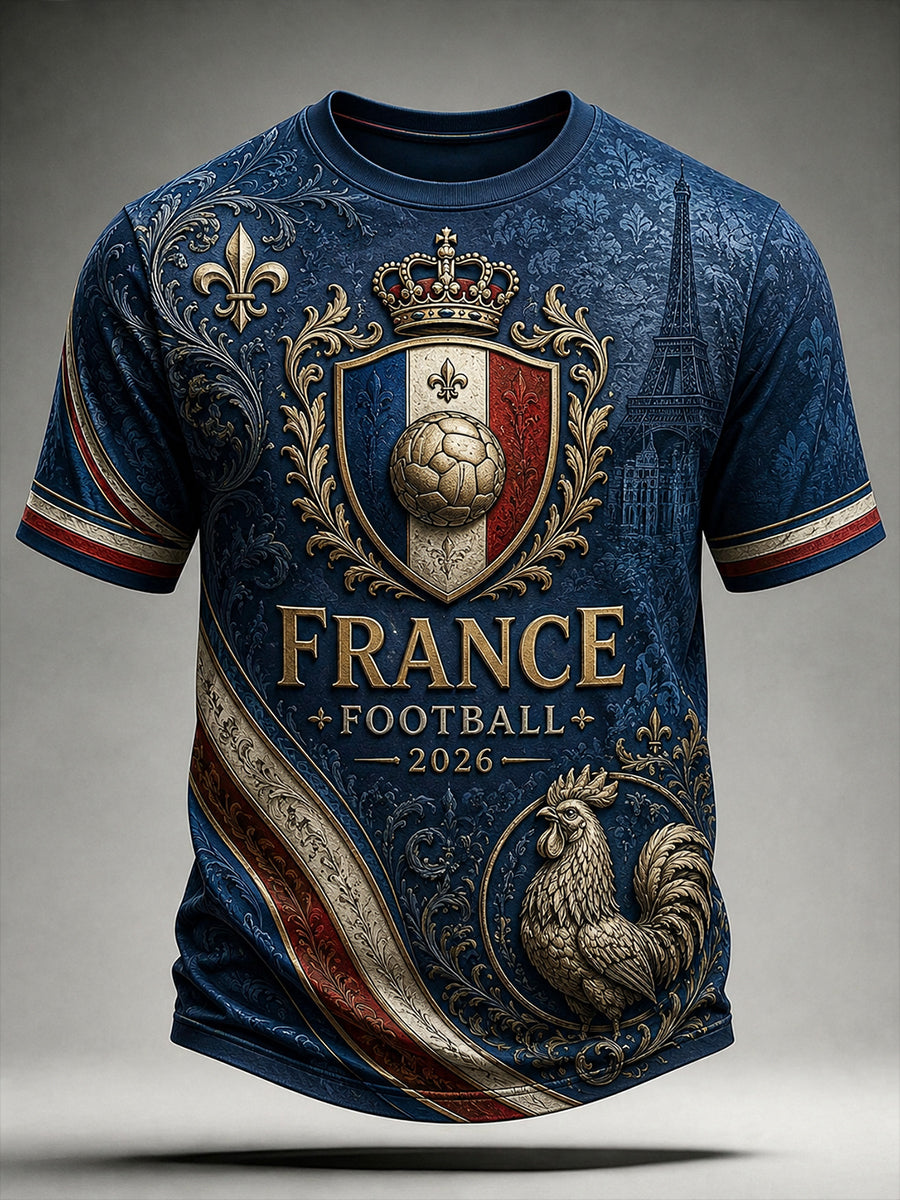 T-shirt imprimé pour fans de football français, modèle homme