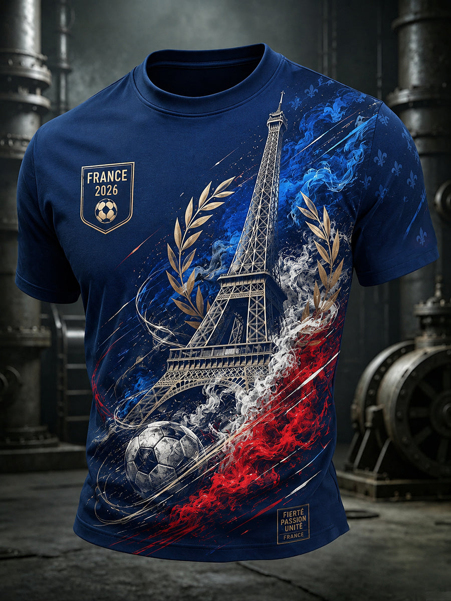 T-shirt imprimé pour fans de football français, modèle homme