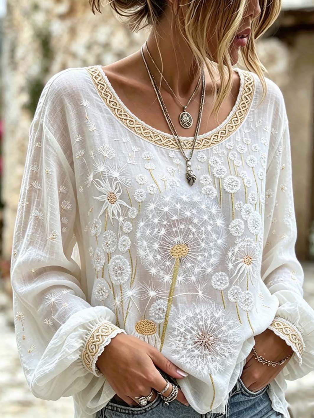 Chemise décontractée en coton et lin à imprimé fleuri pour femme