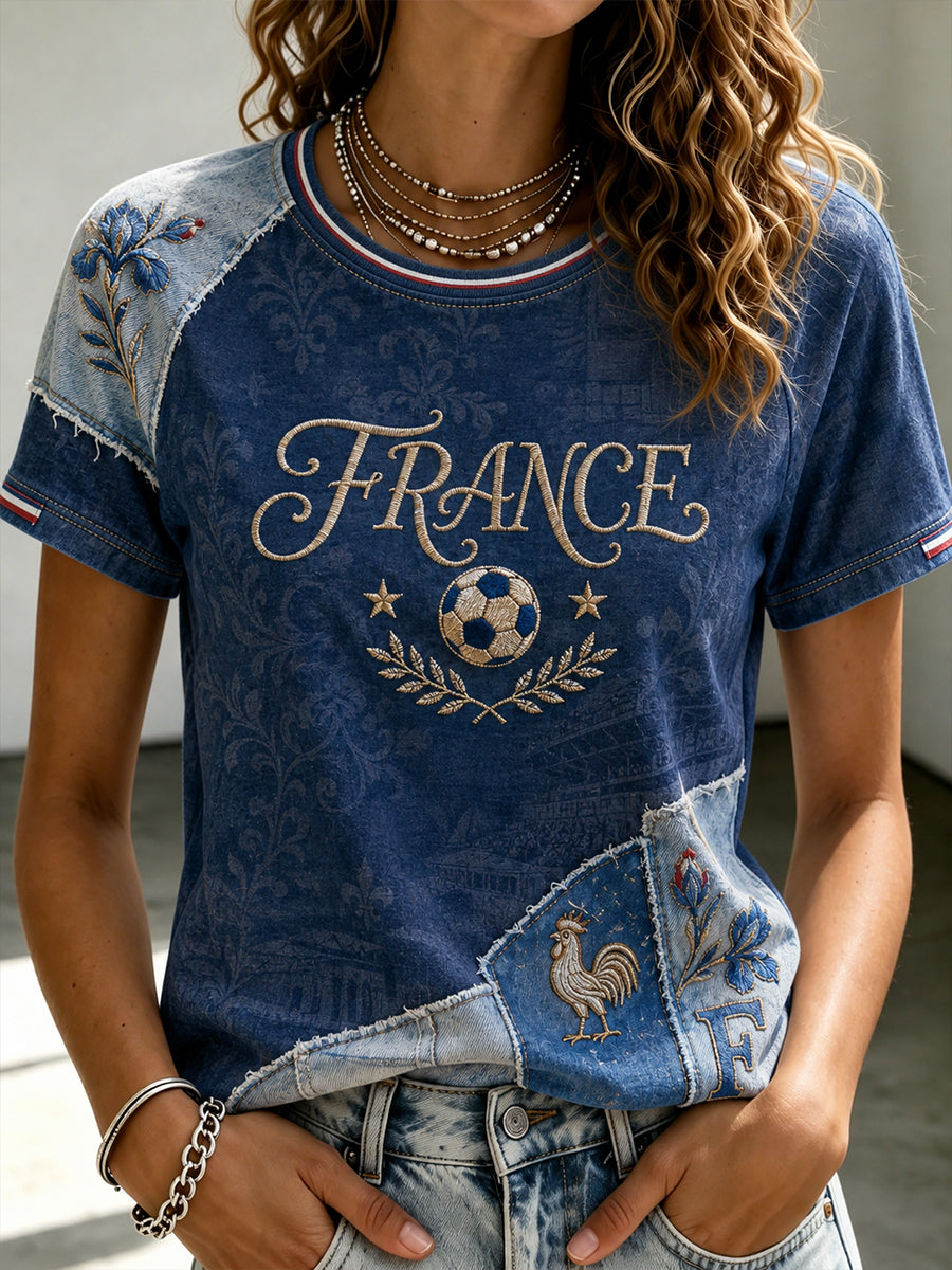 T-shirt femme France Football à col rond et manches courtes