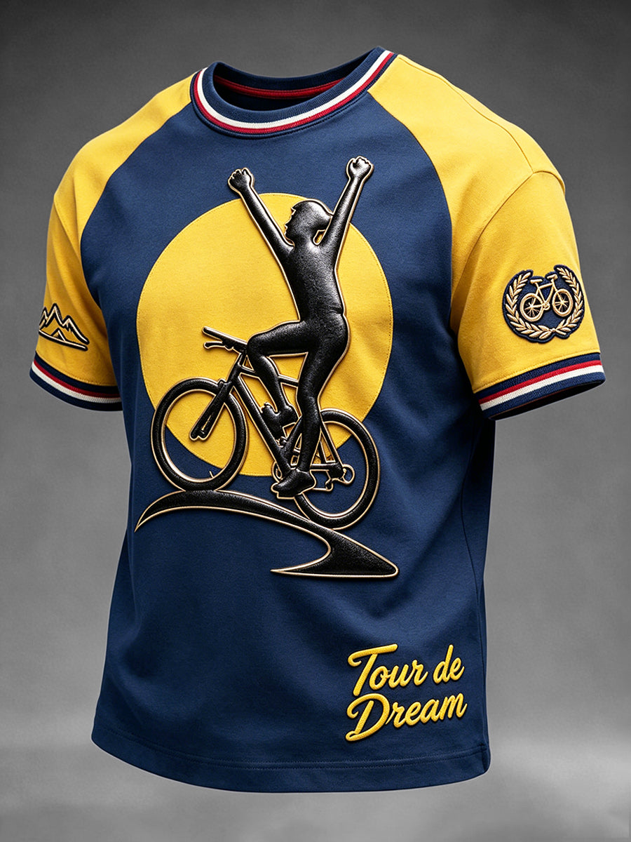 T-shirt décontracté vintage bleu marine pour homme «Tour de Dream» avec impression 3D France