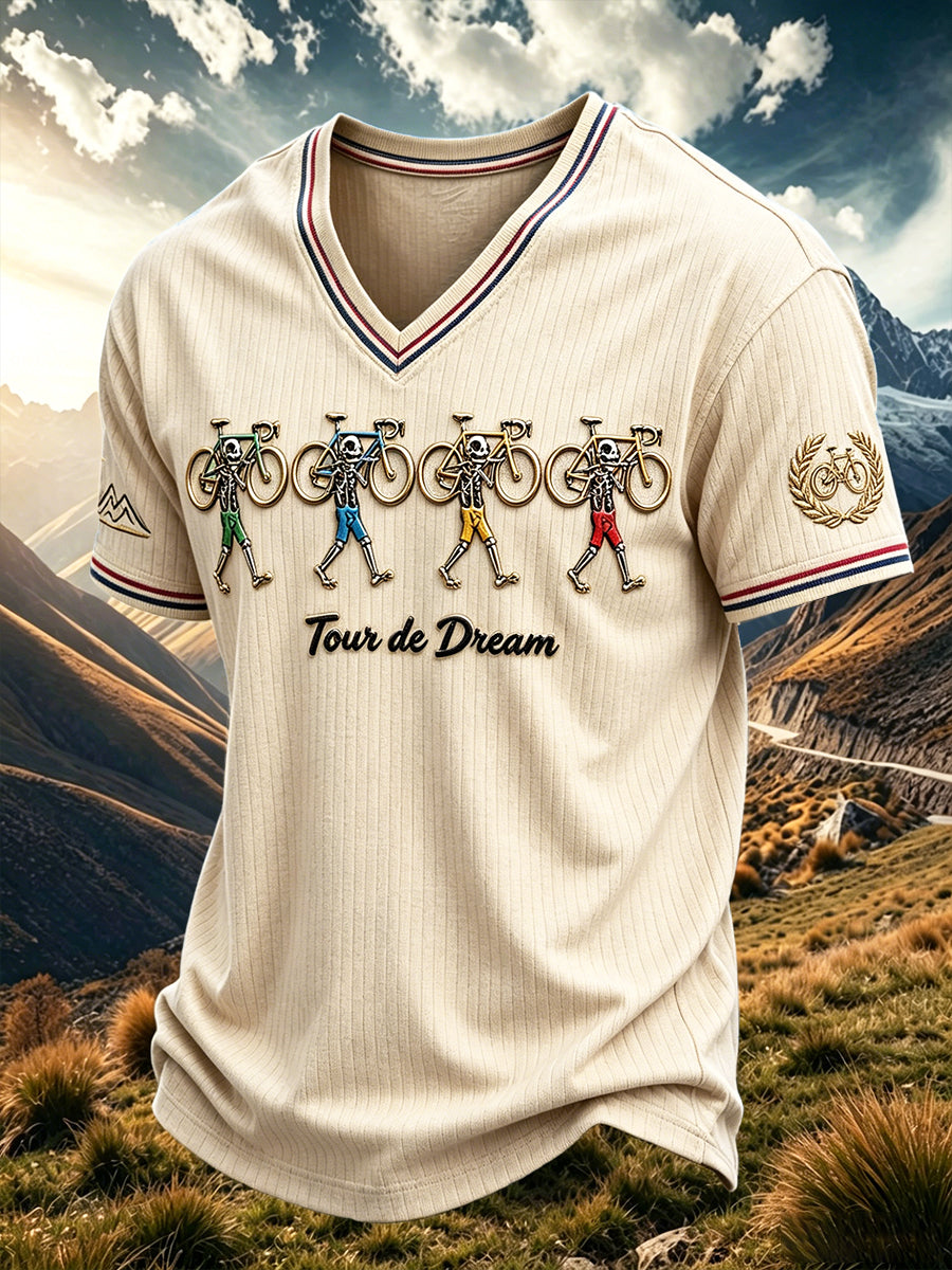 T-shirt décontracté à col en V pour homme, inspiré du Tour de France, imprimé en 3D
