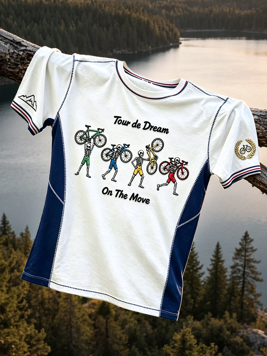 T-shirt décontracté pour homme, motif 3D imitant un squelette en patchwork, inspiration Tour de France et course de rêve