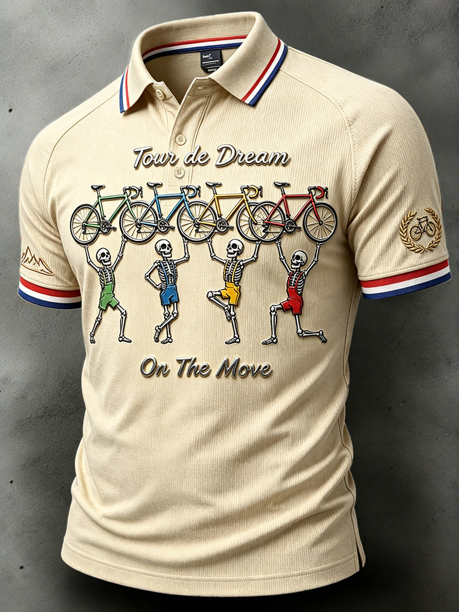 Polo décontracté pour homme, style vintage, motif 3D du Tour de France avec squelette