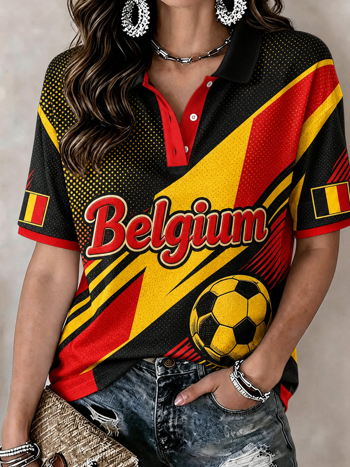 Polo imprimé pour femme à thème footballistique belge