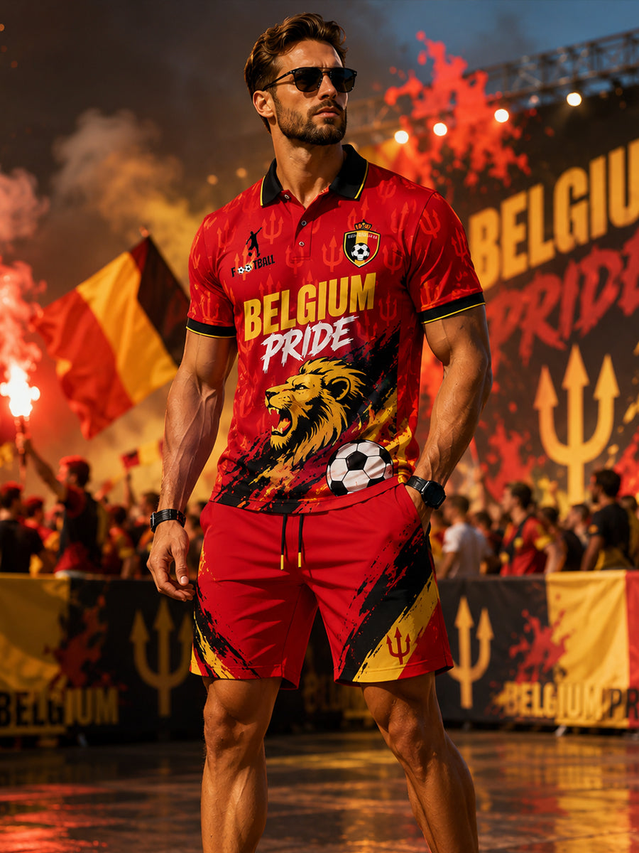 Ensemble polo à manches courtes pour homme, imprimé sur le thème du football