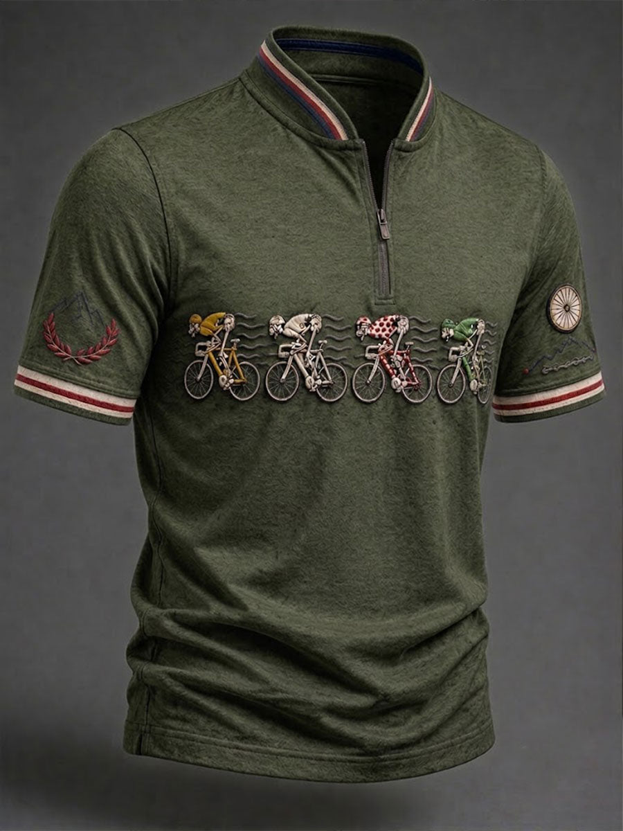 T-shirt manches courtes zippé pour homme, modèle vélo de course