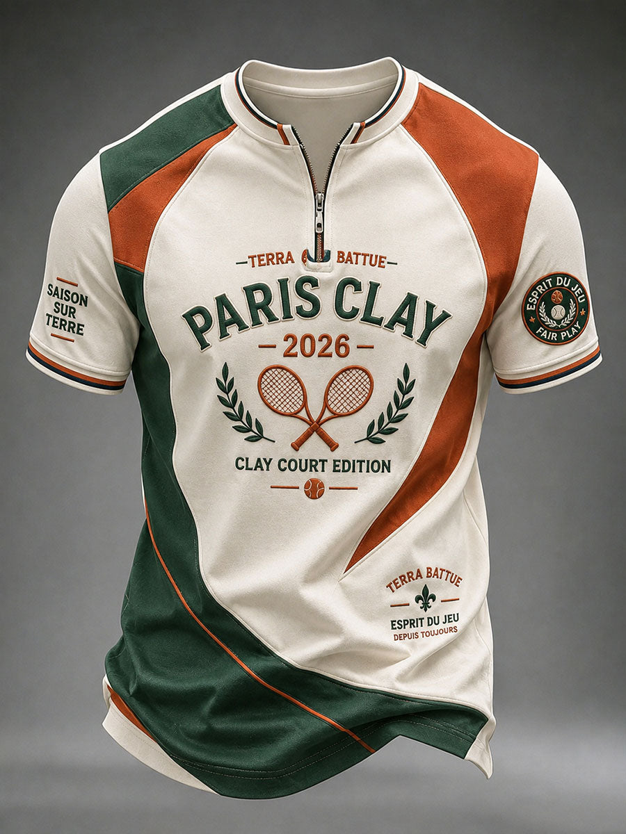 T-shirt manches courtes zippé pour homme, tennis