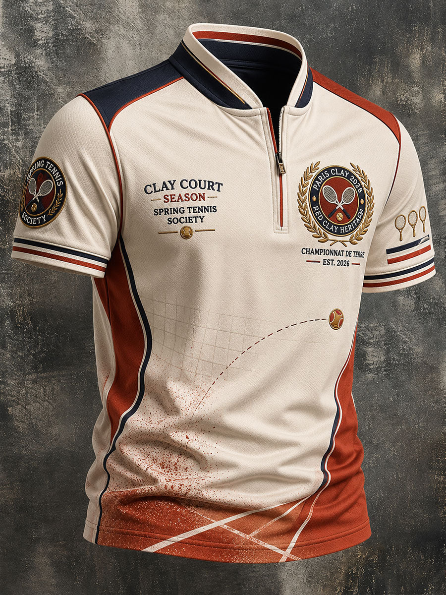 T-shirt manches courtes zippé pour homme, tennis