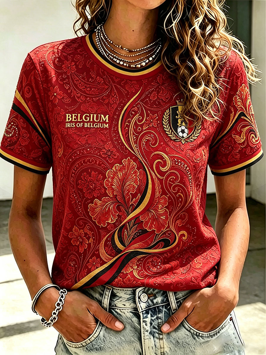 T-shirt imprimé pour femmes, motif d’amour et de fierté du football belge