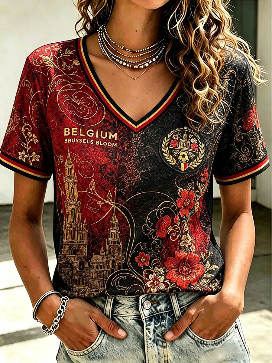 T-shirt imprimé pour femmes, motif d’amour et de fierté du football belge