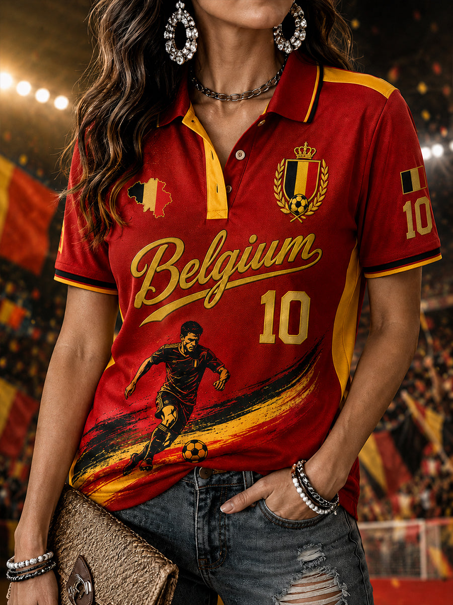Polo femme à manches courtes avec imprimé footballistique
