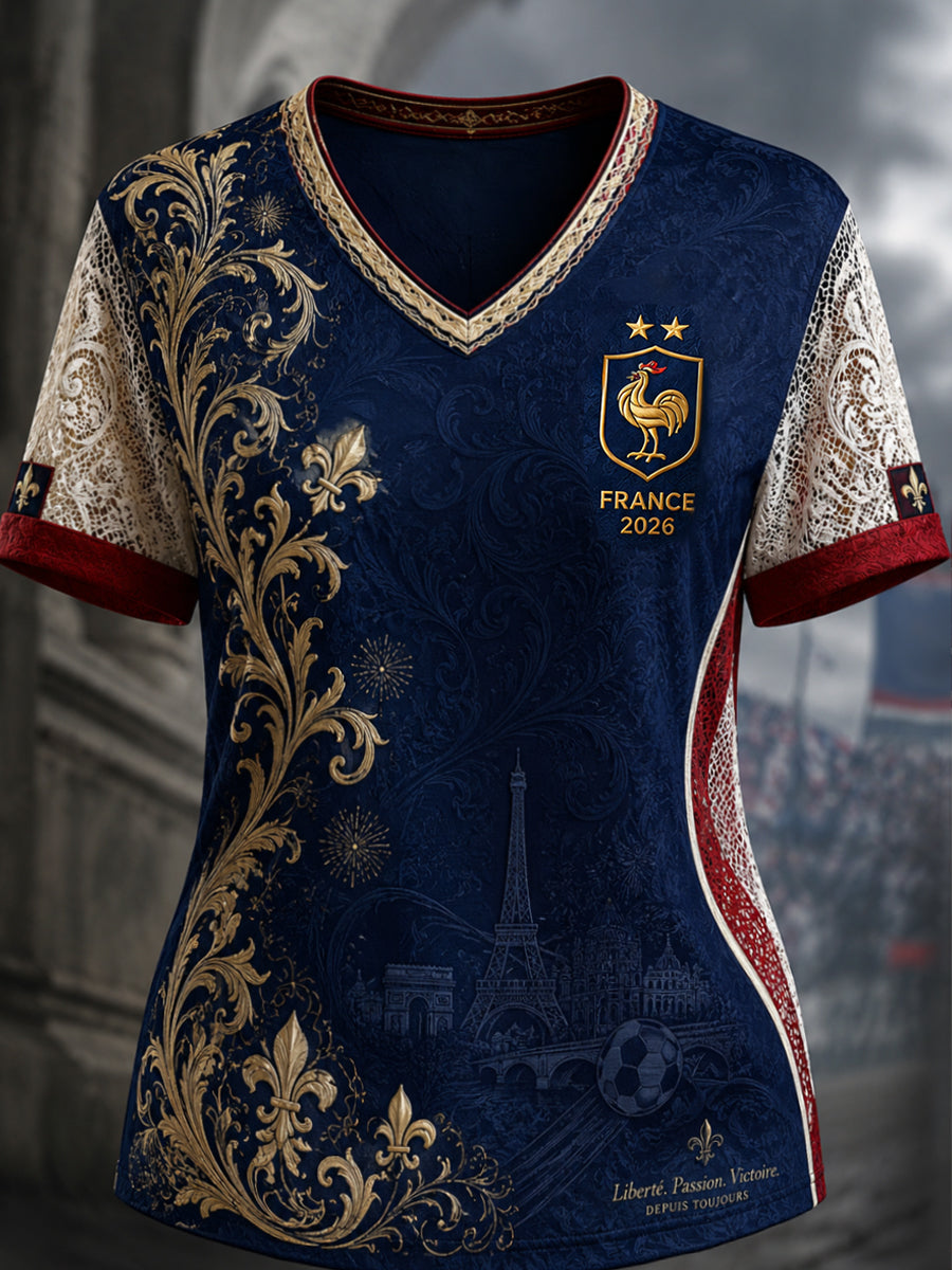 T-shirt col en V France Football pour femme