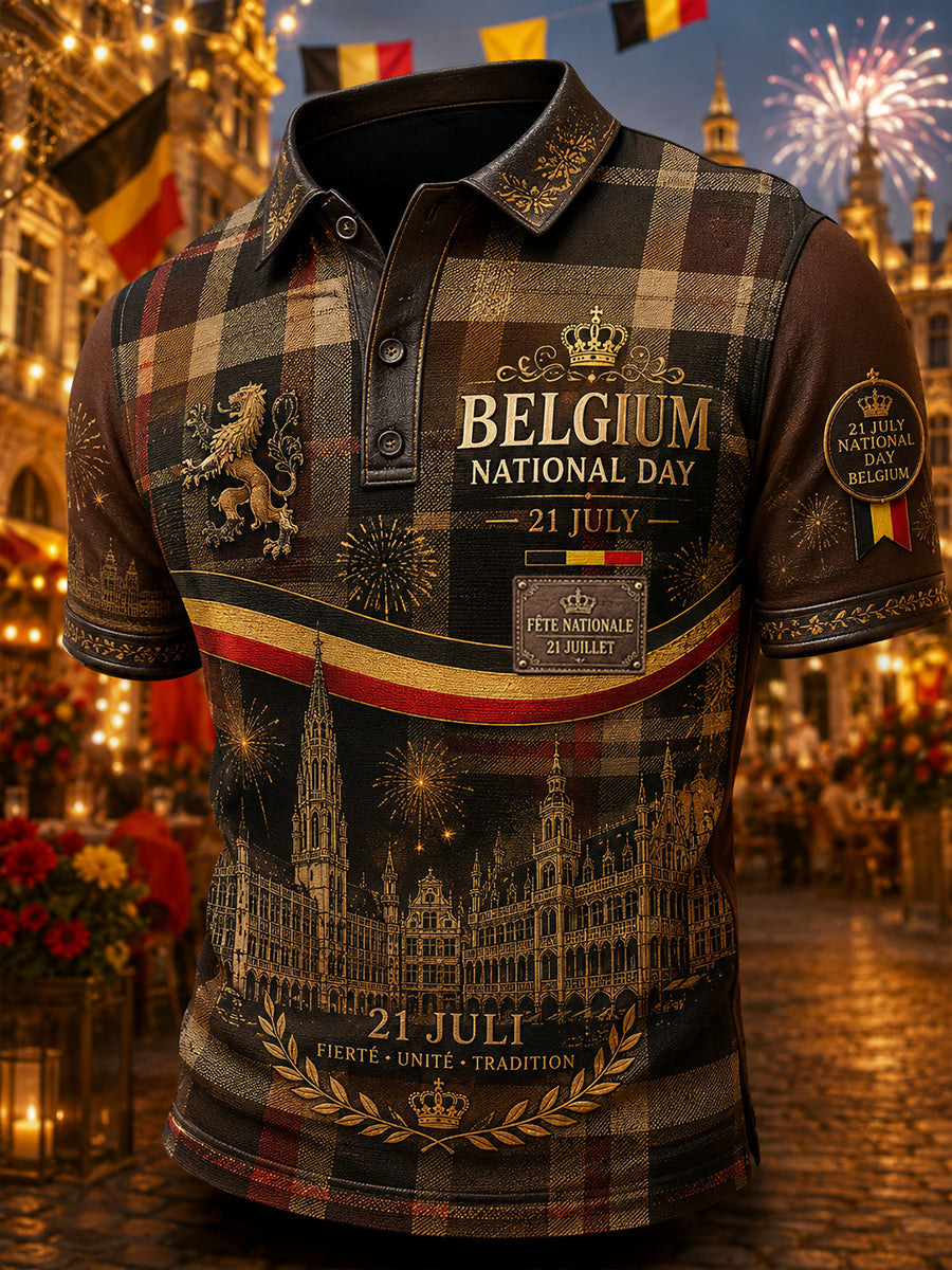 Polo rétro à manches courtes pour homme, imprimé fête nationale
