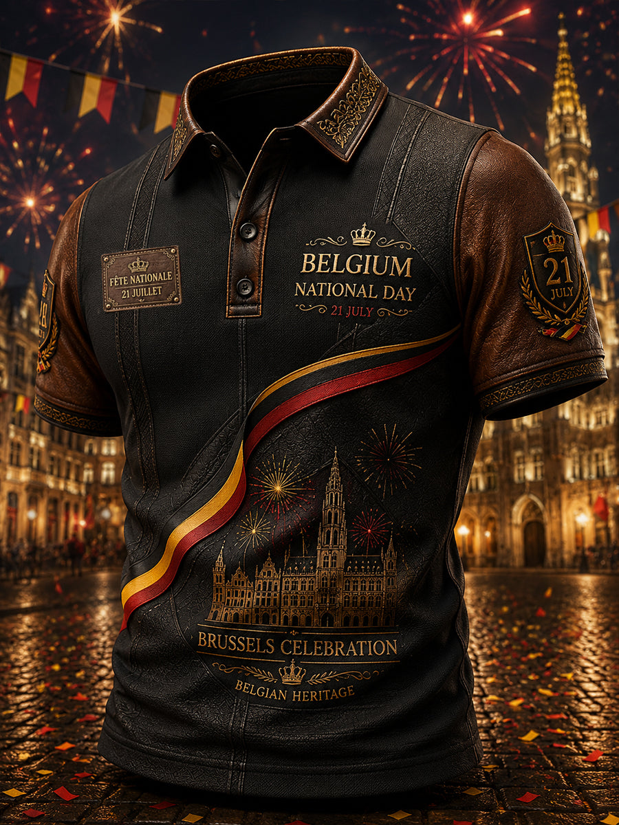 Polo rétro à manches courtes pour homme, imprimé fête nationale