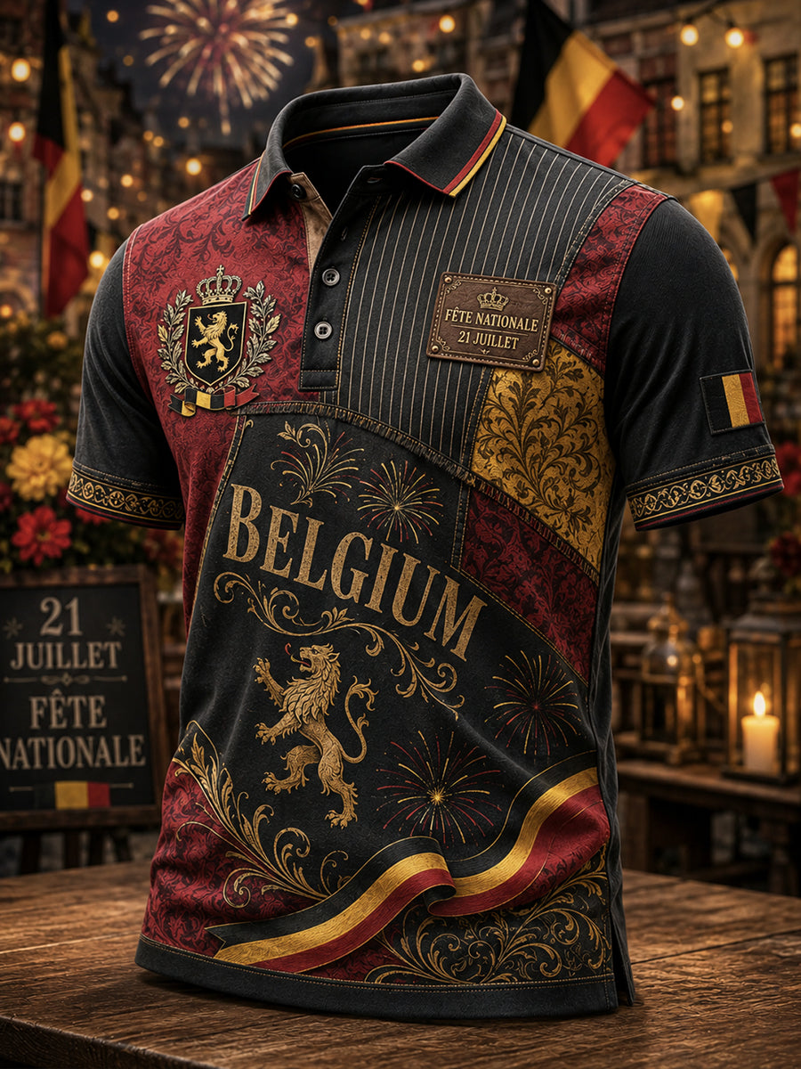 Polo rétro à manches courtes pour homme, imprimé fête nationale